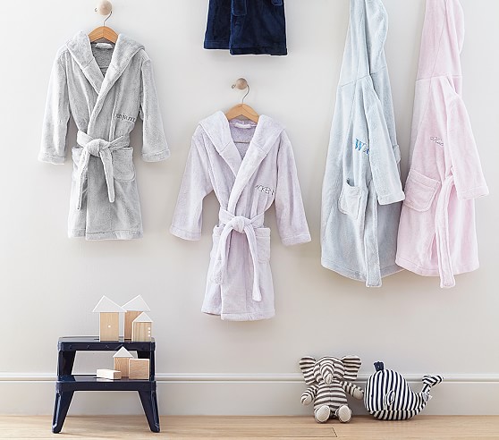 Pottery Barn Kids Solid Plush Robe Kids Medium Navy 14 Free
