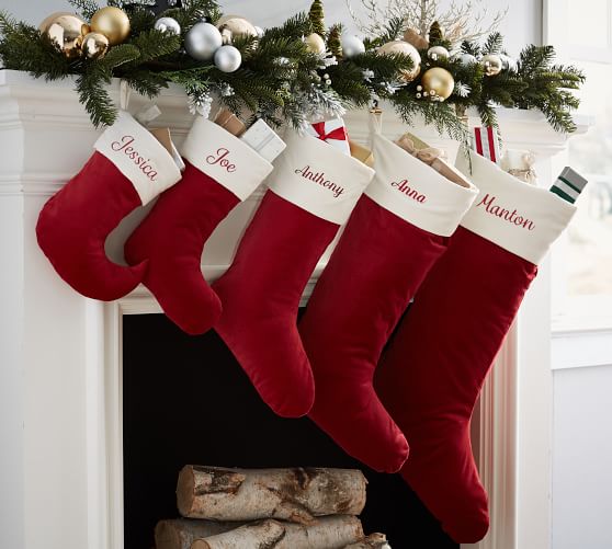 Pottery Barn Velvet Stocking Red W Ivory Cuff Medium 4 79