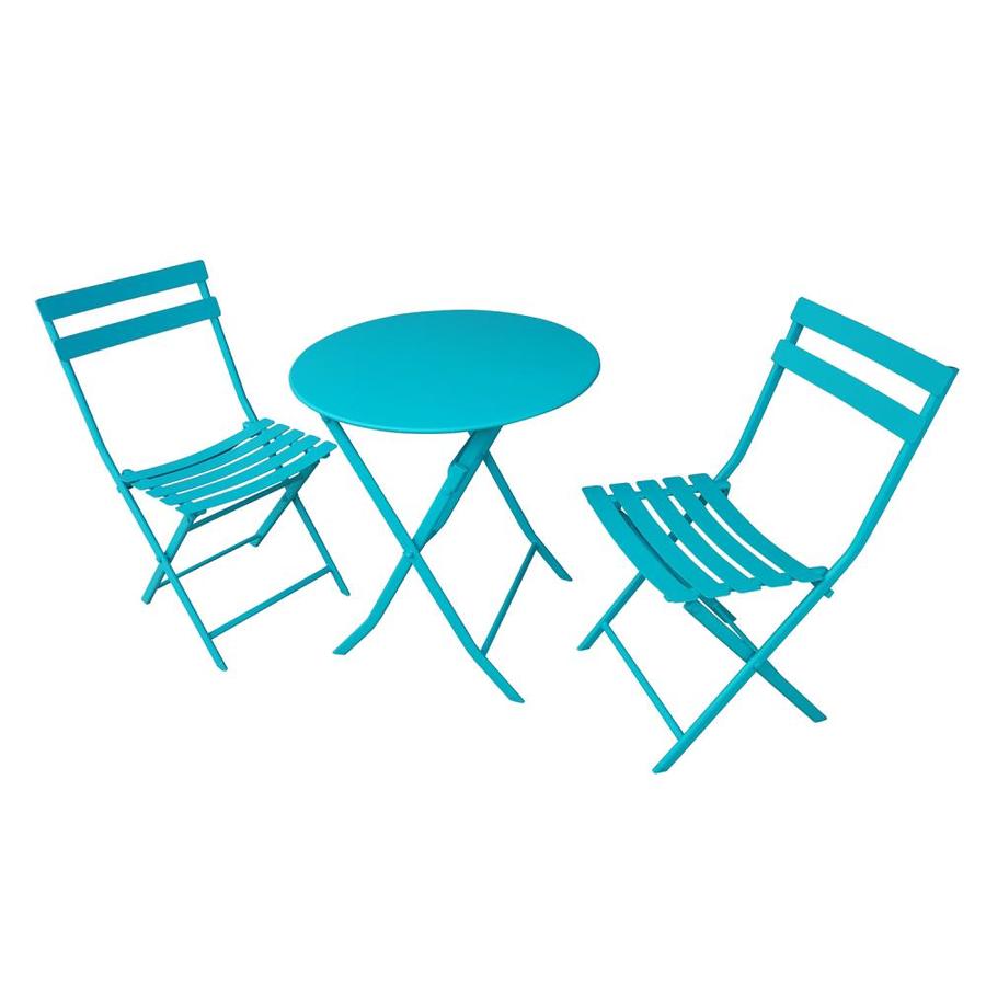 Lowe S Garden Treasures 3 Piece Blue Metal Frame Bistro Patio Set