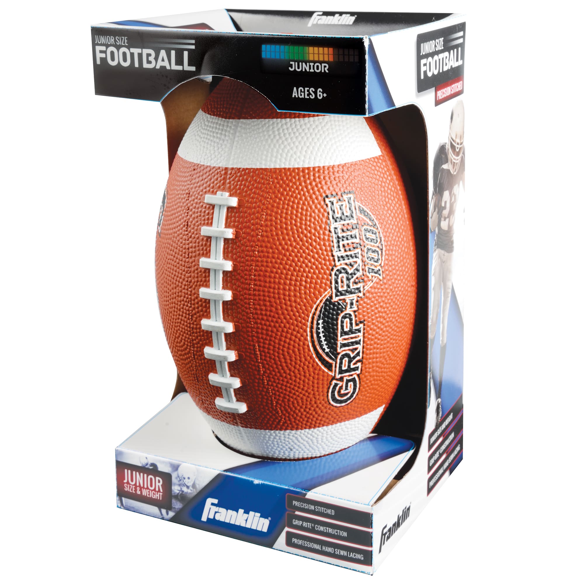 Franklin Sports Grip Rite 100 Rubber Junior Football Brown Blue