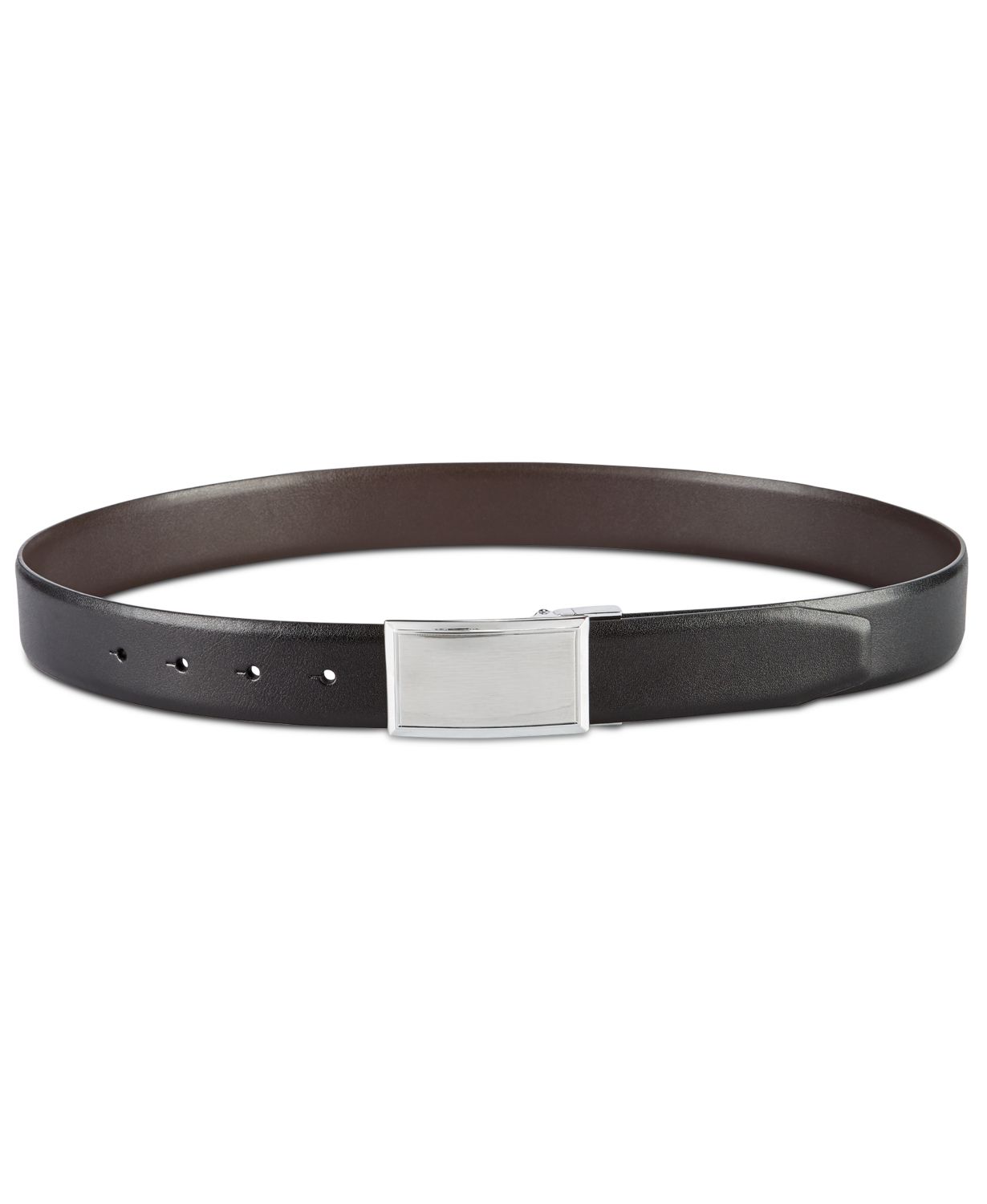 Perry Ellis Men's Shiny Leather Reversible Plaque Belt (Black) $8 & More at Macy's w/ Free Shipping on $25+