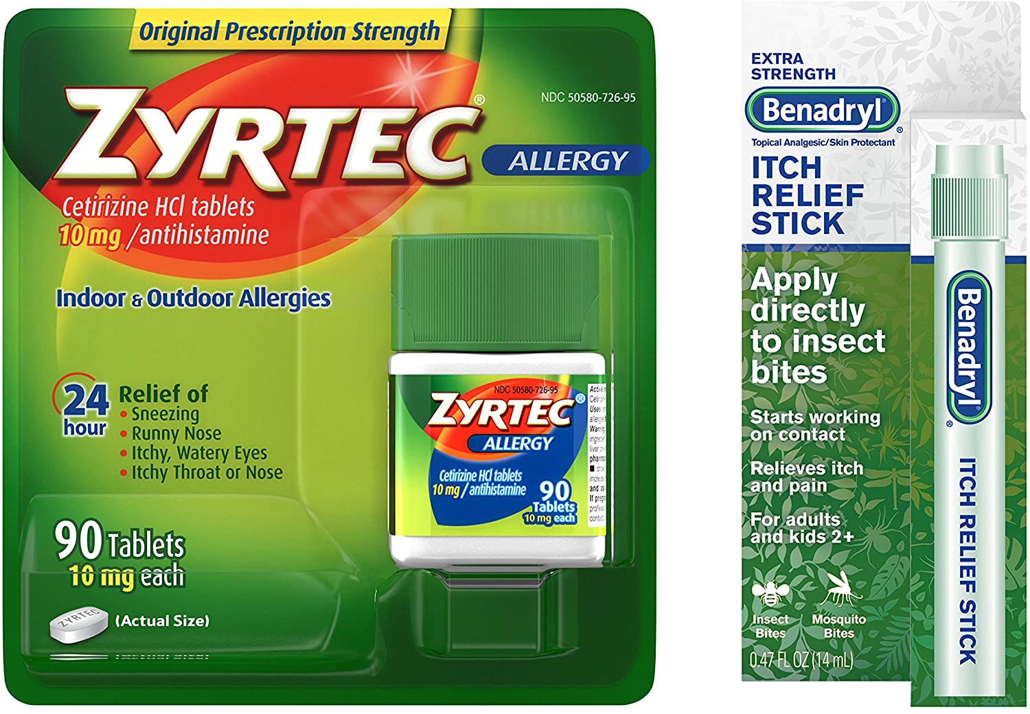 90Count 10mg Zyrtec Allergy Relief Tablets + Benadryl Extra Strength