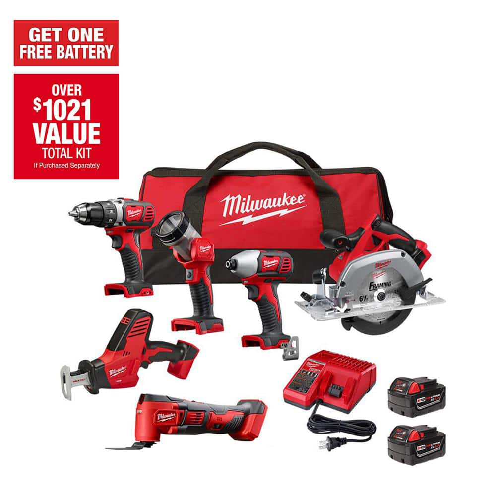 Hack) Milwaukee M18 18V Lithium-Ion Cordless Combo Kit (6-Tool) with Two  3.0 Ah Batteries, Charger, Tool Bag 2691-26 $399.99