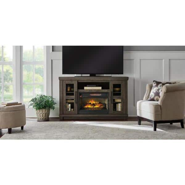 Home Decorators Collection Caufield 54 in. Media Console Infrared Electric Fireplace in Vintage Warm Oak HDFP54-46 - $129