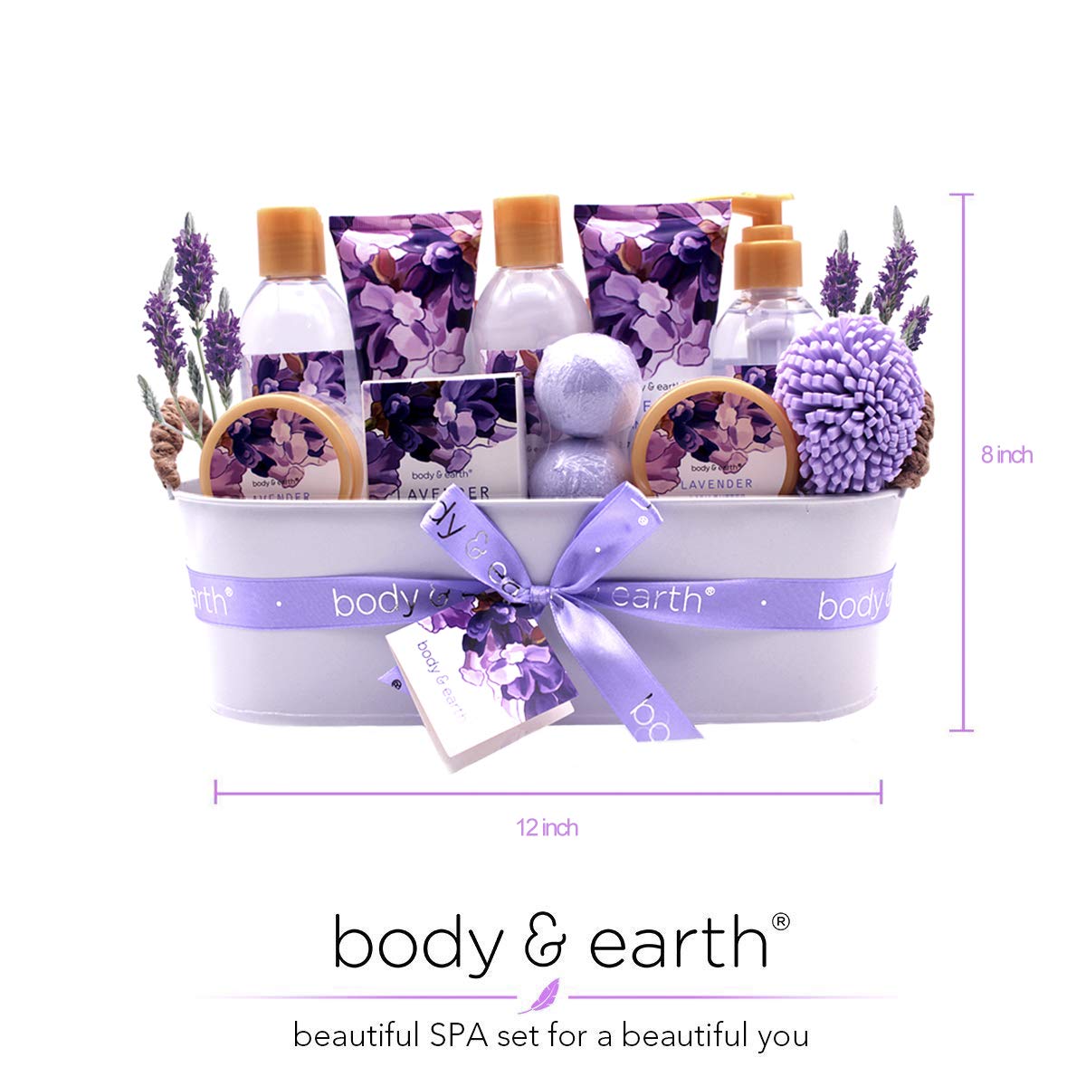 Body & Earth Bath Gift Set 12 Pcs Lavender Scented 16.19