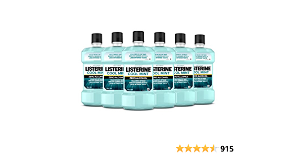 Listerine Cool Mint Zero Alcohol Mouthwash, Less Intense Alcohol-Free Oral Care Formula for Bad Breath, Cool Mint Flavor, 500 ml (Pack of 6) - $16.33