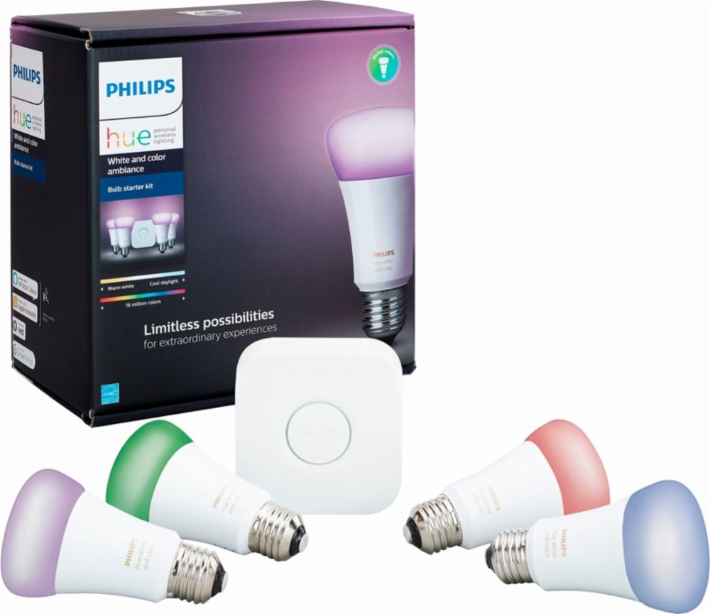 Philips - Hue White and Color Ambiance A19 LED Starter Kit $139.99 Home Depot will price match and give an additional 10% off bringing it to $125.99