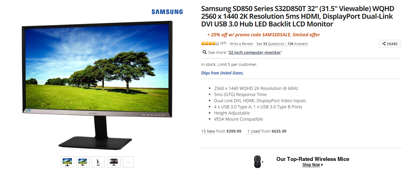 Samsung Sd850 Series S32d850t 32 Quot 31 5 Quot Viewable Wqhd 299 99 W Promo Code Sam32dsale