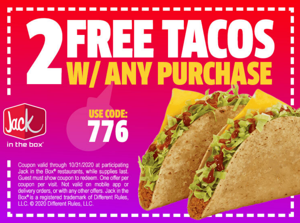FREE 2-Count Tacos at Jack in the Box with Coupon with Any Purchase