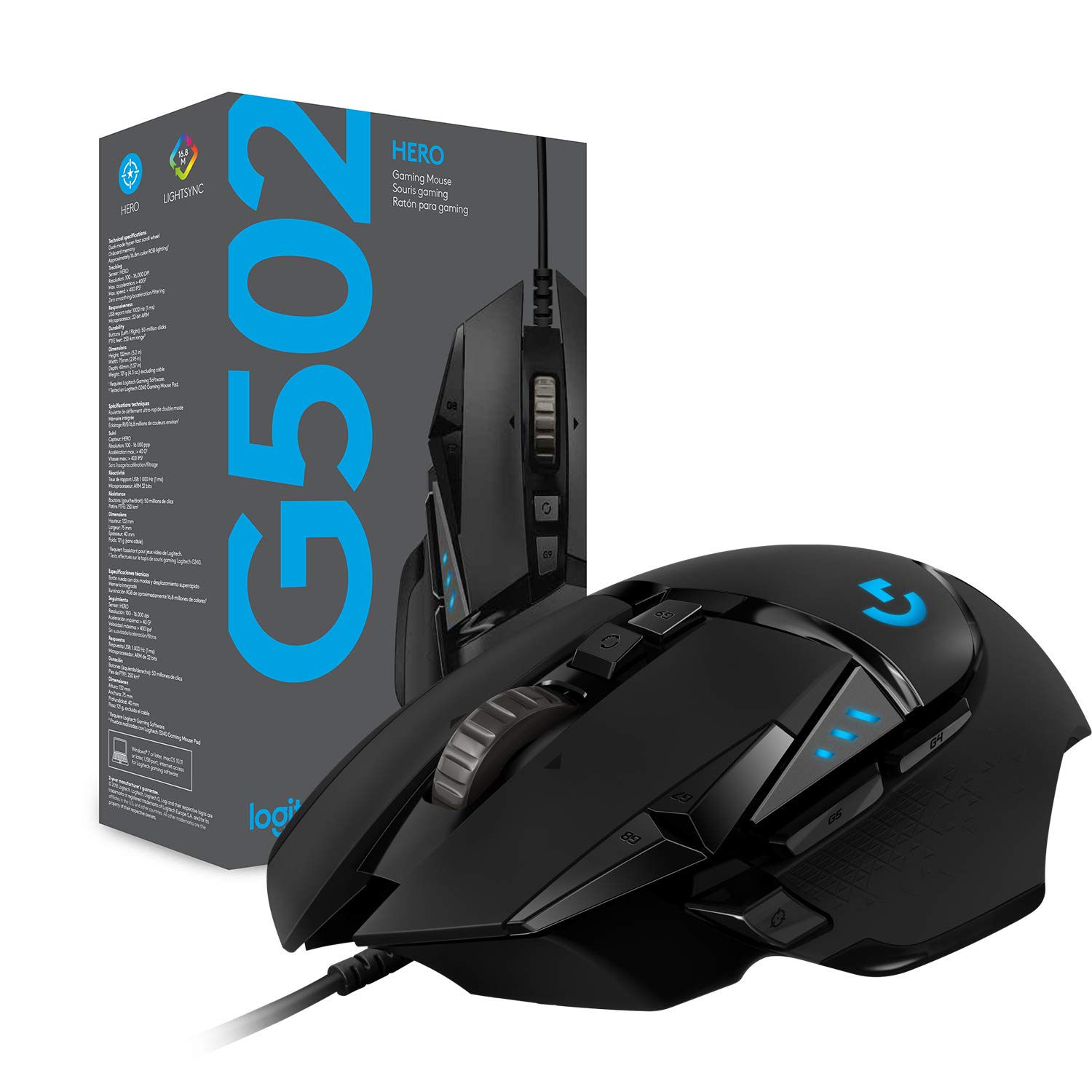 Logitech G502 HERO High Performance Wired Gaming Mouse, HERO 25K Sensor, 25,600 DPI, RGB, Adjustable Weights, 11 Programmable Buttons $35