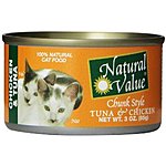 Natural Value Chunk Style Flaked Tuna Supreme or Seafood or Chicken &amp; Tuna Cat Food, 3 Ounce Cans (Pack of 24) $15 Prime