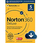 Norton 360 - 5 Devices $25, 10 Devices $30 at Amazon or NewEgg (download or CD), $22.49 at Frys