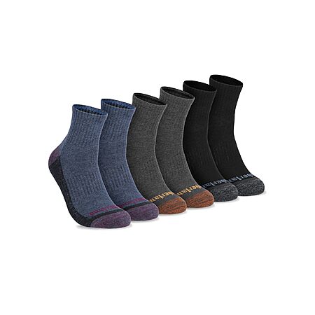 Timberland Men's Comfort Quarter Arch Support Padded Cushion Socks-6 Pack-Black/Multi-$9.61-Amazon