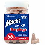 50-Pair Mack's Ultra Soft Foam Earplugs (32dB NRR) $5.30 + Free S&amp;H on $35+