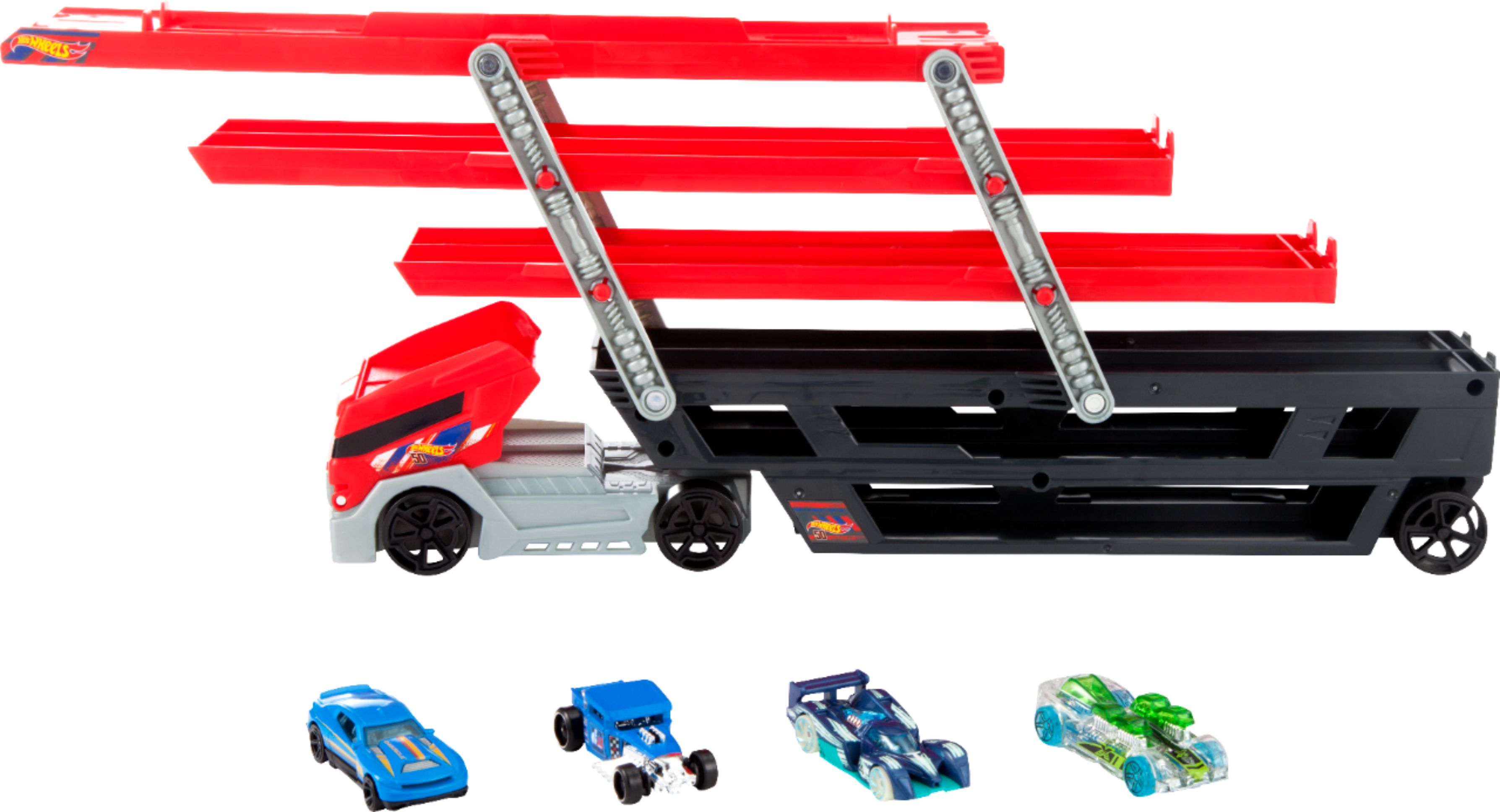 Hot Wheels - Mega Hauler Truck with 4 Cars - Red/Black $10.99 Free Pickup