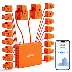 Refoss Smart Home Energy Monitor Supports Home Assistant, Real-Time Accurate Energy Consumption Tracking, Electricity Usage Monitor with 16x60A Circuit Sensors $157.49