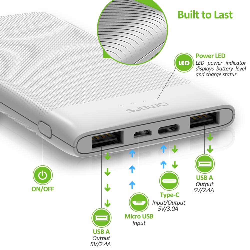 Omars Portable Power Bank, slimline, 10000mAh, 3A USB-C, $9.99 AC