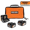 RIDGID 18V Lithium-Ion (2) 4.0 Ah Battery Starter Kit with Charger and Bag, $69, FS, Home Depot