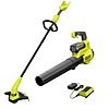 RYOBI 40V Cordless Battery 12 in. String Trimmer and 450 CFM 120 MPH Blower Combo Kit 2-Tools with 4.0 Ah Battery and Charger, $179, FS, Home Depot