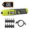 Ryobi 4V Cordless 1/4 in. Screwdriver Kit with Bit Accessories (10-Piece) and USB Cable, $18.97, FS, Home Depot