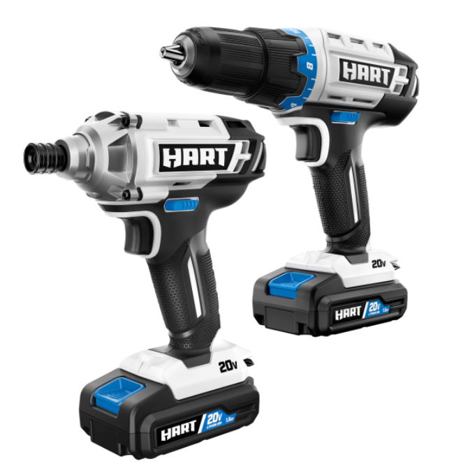 HART 20-Volt Cordless Drill and Impact Combo Kit with (2) 1.5Ah Lithium-Ion Batteries and Charger, $53.32, free shipping, Walmart