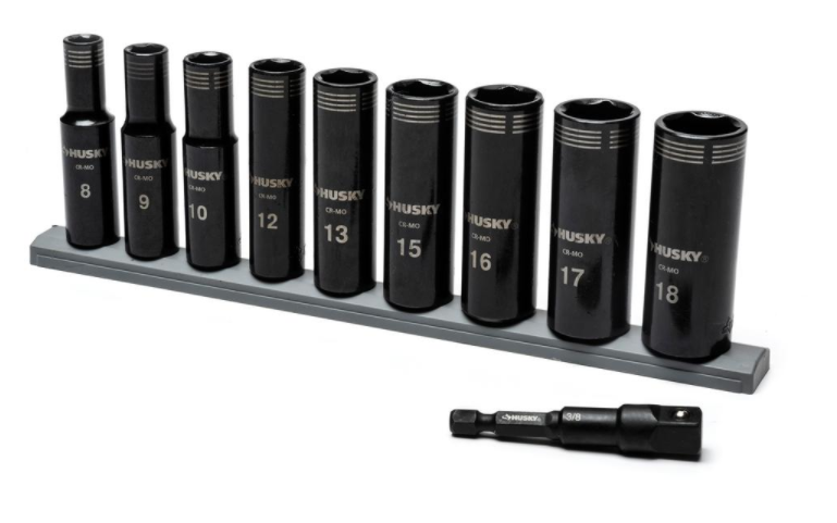 HUSKY 10 piece 3/8 in. Drive Thin Wall Deep Impact Socket Sets (SAE or metric), $14.97, Home Depot