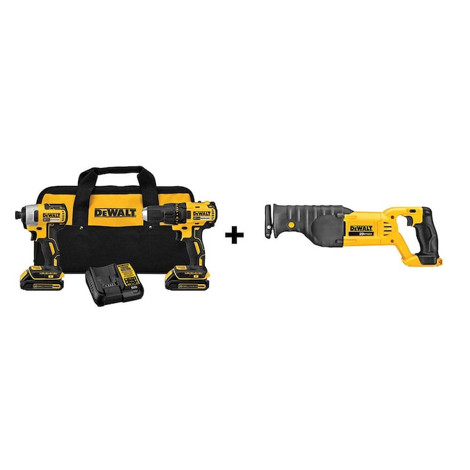 DEWALT 2-Tool 20-Volt Max Brushless Power Tool Combo Kit with Soft Case (2-Batteries and charger Included) + reciprocating saw, $199, free shipping, Lowe's