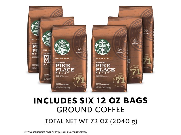 6 bags, 12 oz each, Starbucks Pike Place or Espresso Ground Coffee, $19.99, + more, free shipping for Prime, Woot