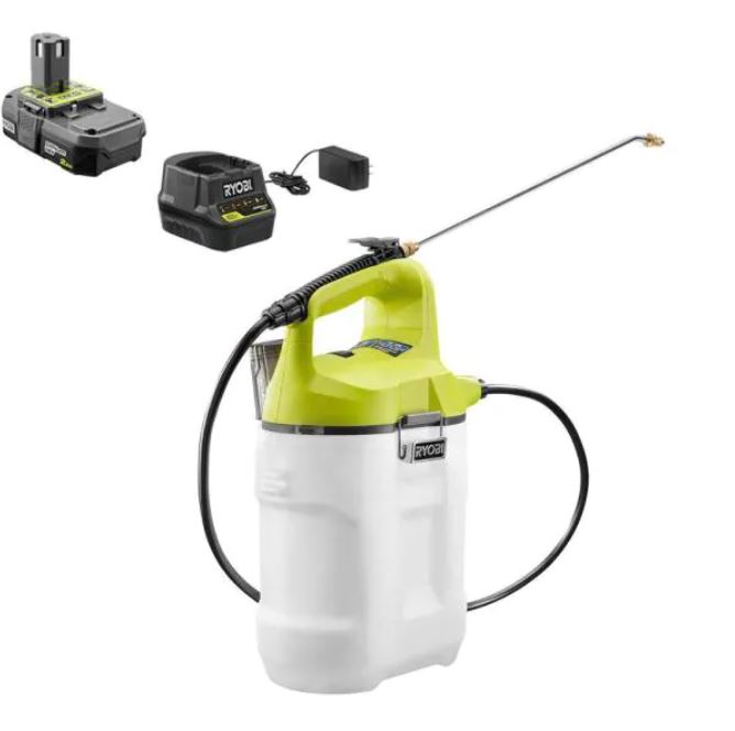 RYOBI ONE+ 18V Cordless Battery 2 Gal. Chemical Sprayer with 2.0 Ah Battery and Charger, $75.97, FS, Home Depot