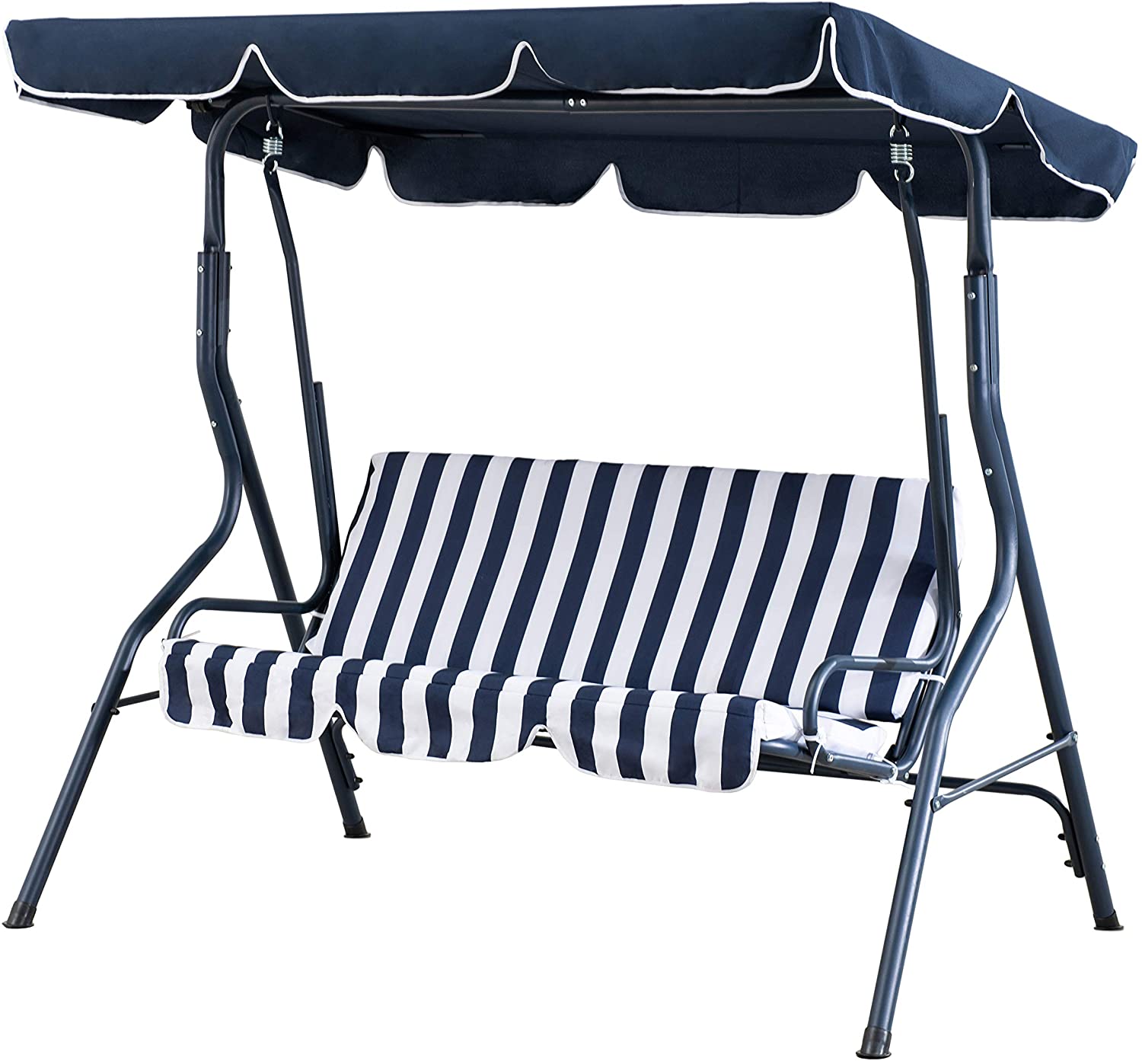 Woot!, Amazon Basics Outdoor 2-Seat Striped Patio Swing with Canopy, Dark Blue and White, $79.99, Free shipping for Prime