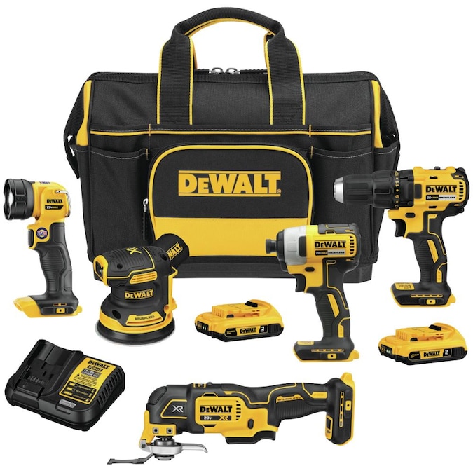 DEWALT 5-Tool 20V Brushless  Kit with Soft Case (Drill, impact driver, orbital sander, oscillating tool, light, 2-Batteries and charger Included), $299, FS, Lowe's