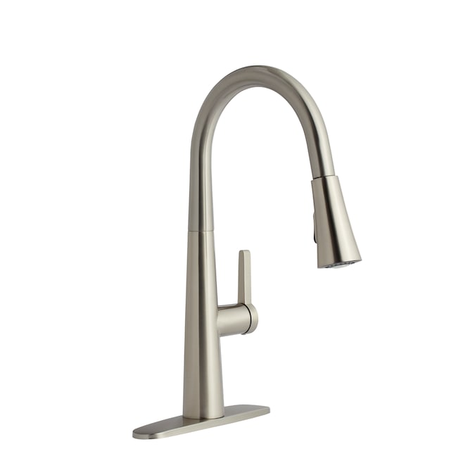 allen + roth Bryton Stainless Steel 1-Handle Deck-Mount Pull-Down Handle Kitchen Faucet (Deck Plate Included) w/ LED light, $49, FS, Lowe's