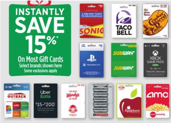 Dollar General, DEC 10 only, save 15% on most gift cards, (Sonic, Taco Bell, Cracker Barrel, Playstation, Subway, XBox GamePass, Outback, UberEats, Wendy's, Chipotle + more)