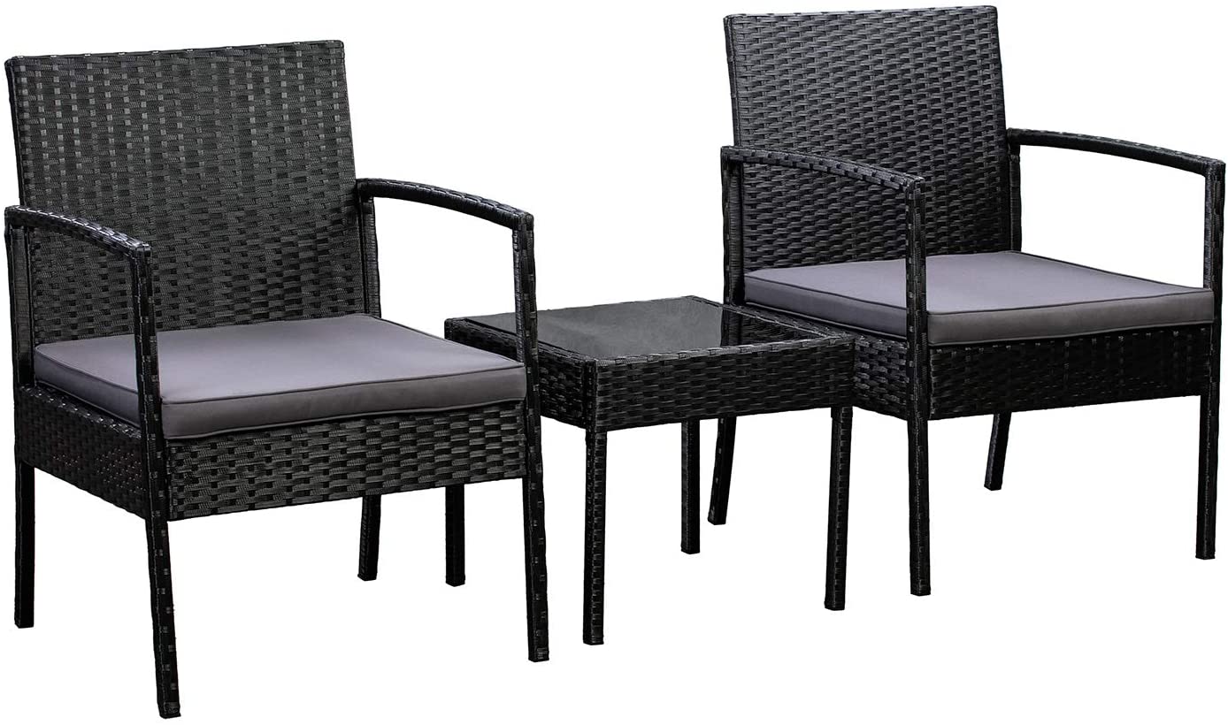 Woot!, AmazonBasics Outdoor Patio Faux Wicker Rattan Conversation Set with Cushion - 3-Piece Set, Black, $99.99, FS for Prime