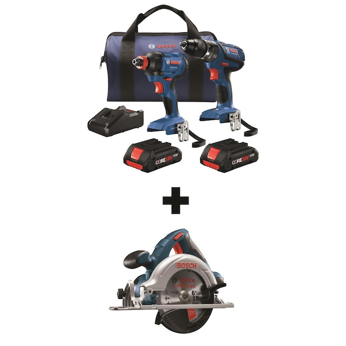 Bosch CORE18V 3-Tool 18-Volt Power Tool Combo Kit with Soft Case (Impact driver, hammer drill, circ saw, two 4.0 batteries, Charger Included), $189, free shipping, Lowe's