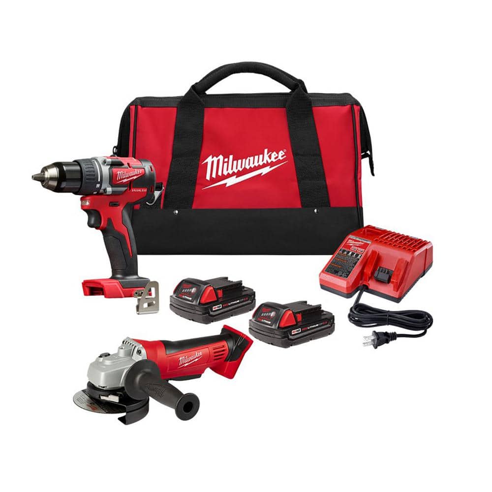 Milwaukee M18 18-Volt Lithium-Ion Brushless Cordless 1/2 in. Compact Drill/Driver Kit w/Two 2.0 Ah Batteries and 4-1/2 in. Grinder, $179, FS, Home Depot