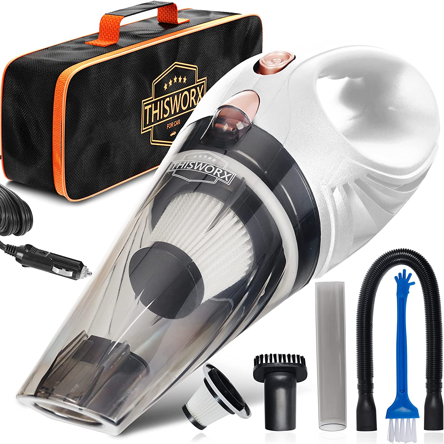 ThisWorx 12V Car Vacuum Cleaner - w/Attachments, 16 Ft Cord & Bag - Detailing Kit Essential, $11.77, Amazon $11.77