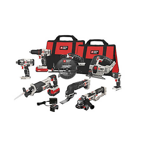 8 tool Porter-Cable 20V Lithium Ion Combo Kit, Cordless, PCCK619L8, Brushed, w/ 1.5 & 4.0 Battery, $199, free pickup, Tractor Supply Company