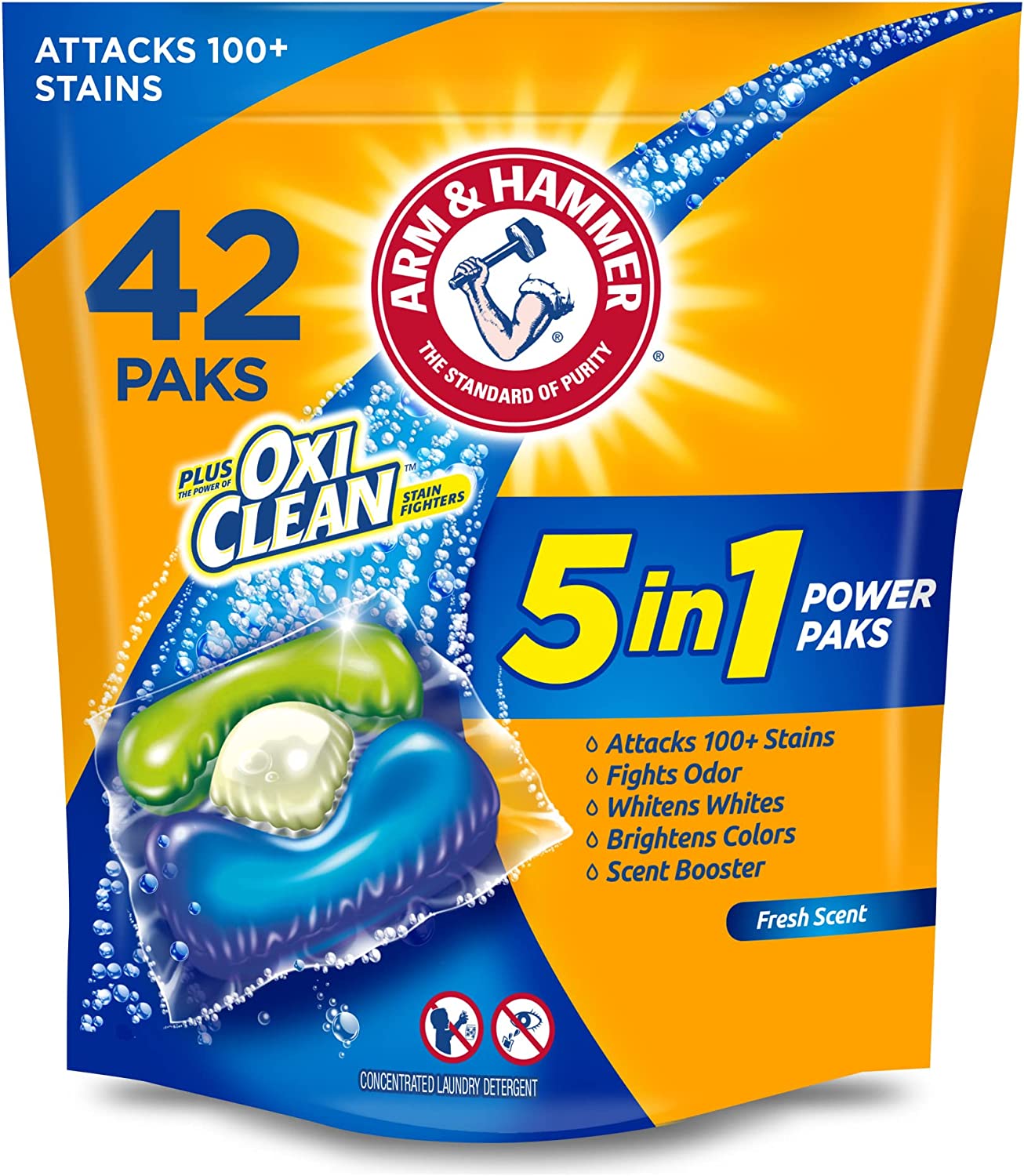42 ct Arm & Hammer Plus Oxi Clean Concentrated Laundry Detergent, Fresh Scent, 42 Little Power Paks, $5.69 w/ S&S, + more, Amazon