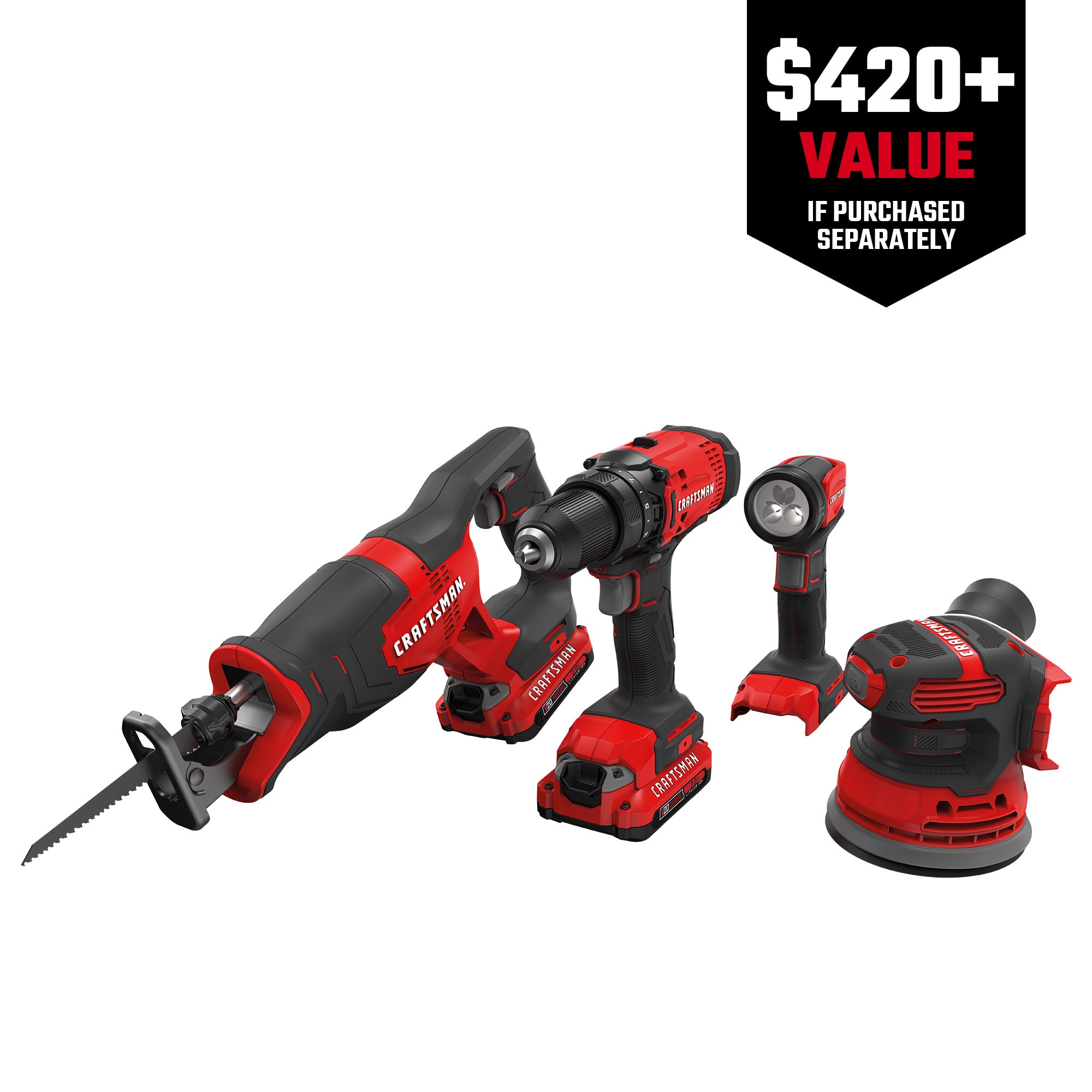 CRAFTSMAN 4-Tool 20-volt Max Power Tool Combo Kit with Soft Case (2 Li-ion Batteries Included and Charger Included), $99, FS, Lowe's