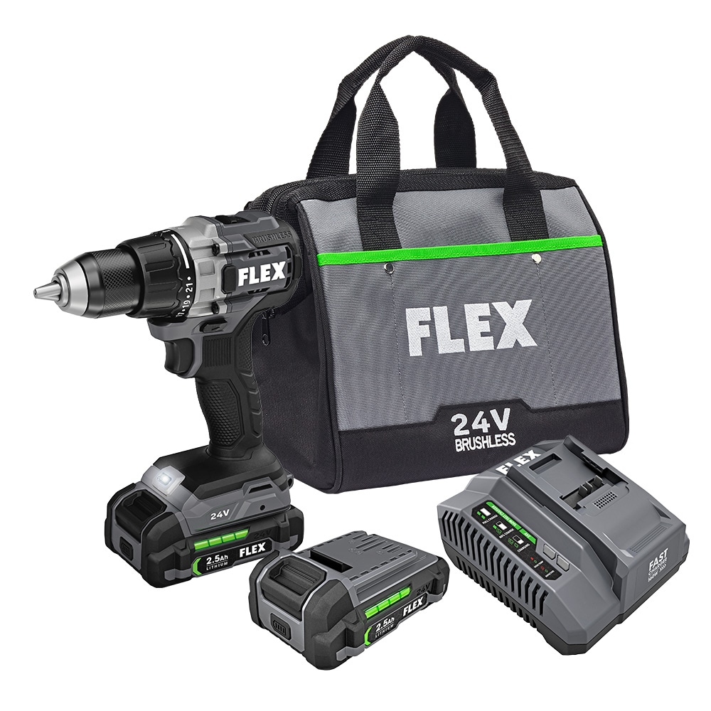 FLEX 24-volt 1/2-in Brushless Cordless Drill or 1/4 impact driver w/ two 2.5AH batteries & fast charger, $99, FS, Lowe's
