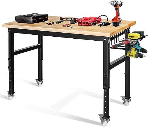 47.2"x 23.6" Bamboo Wood Garage Workbench w/Adjustable Height 25.4"-35.2" Multifunctional Workstation on Wheels 1500 Lb capacity, $99.88, Amazon $99.88