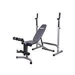 Woot, Body Champ Olympic Weight Bench with Leg Extension Curl Lift Developer Attachment, 2-Piece Combo Bench and Squat Rack Stand BCB3780, $99.99