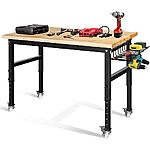47.2&quot;x 23.6&quot; Bamboo Wood Garage Workbench w/Adjustable Height 25.4&quot;-35.2&quot; Multifunctional Workstation on Wheels 1500 Lb capacity, $99.88, Amazon $99.88