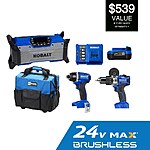 Kobalt 3-Tool Brushless Power Tool Combo Kit with Soft Rolling Case, 4.0 battery, charger, (includes hammer drill, impact driver, jobsite radio), $169, free shipping, Lowe's