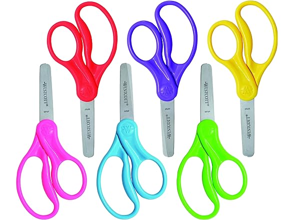 Woot!, 6 pack Westcott Right- and Left-Handed Scissors, Kids' Scissors, Ages 4-8, 5-Inch Blunt Tip, Assorted, 6 Pack, $2.41, free shipping for Prime