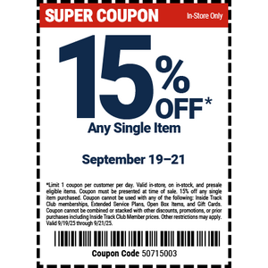 Harbor Freight, 15% off any item, 30% off any single item $10 and under, valid Sept 19-21