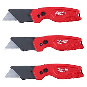3 PACK Milwaukee FASTBACK Compact Folding Utility Knife with General Purpose Blade, .97, free shipping, Home Depot