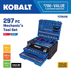 Kobalt 297 -Piece Standard (SAE) and Metric Mechanics Tool Set with Hard Case, $99, free shipping or store pickup, Lowe's