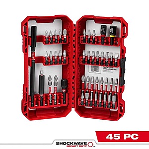 45 piece Milwaukee SHOCKWAVE Impact Duty Alloy Steel Screw Driver Bit Set, $18.97, free shipping, Home Depot